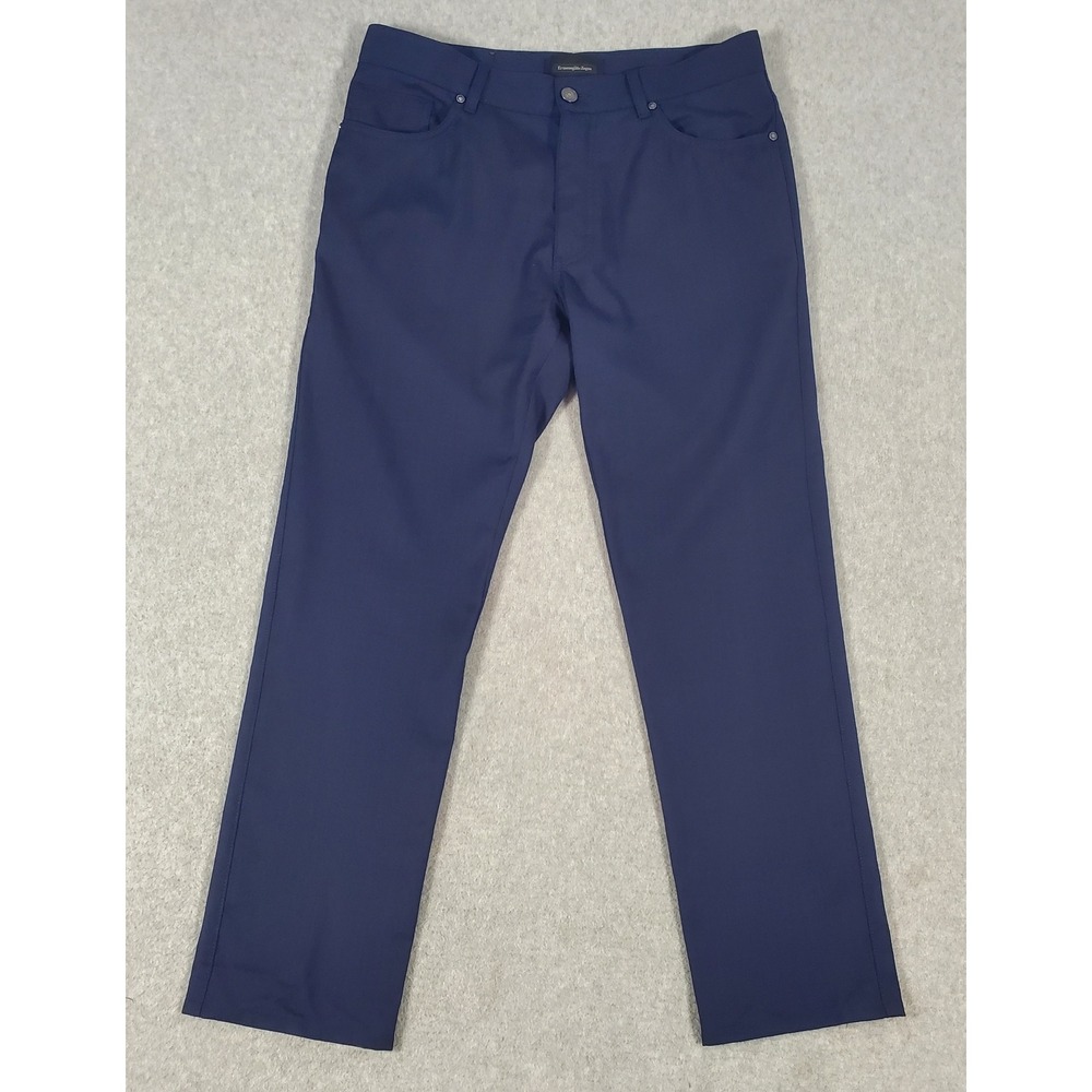 Ermenegildo Zegna Wool Stretch Pants Mens 33x28 Navy Blue 5 Pocket Straight Leg